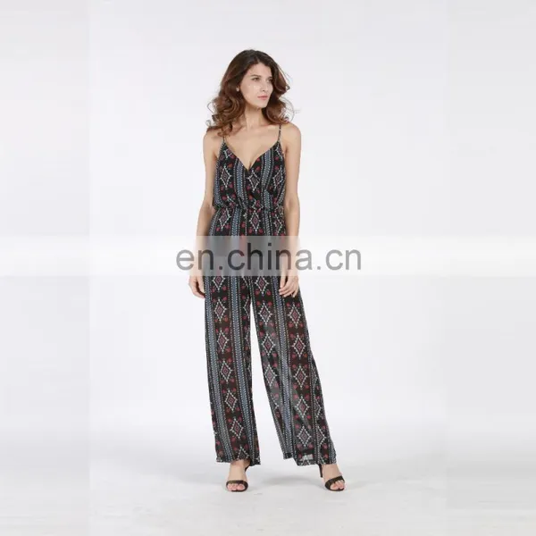 Mexican Summer Long Chiffon Casual Women Jumpsuit With Small Spots Printed photo-3