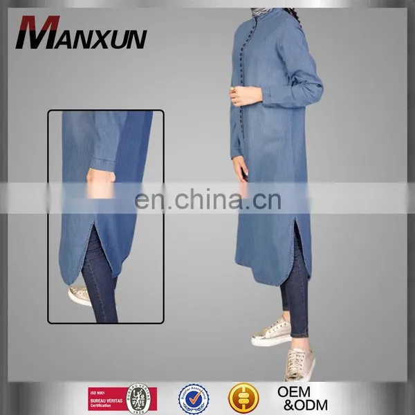 Designer Kurtis Tunic Tops Islamic Clothing Latest Pakistani Moroccan Denim Tunic Muslim Women Clothing Denim Blouse Abaya