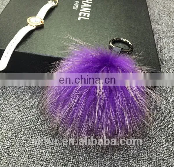 100% Real Raccoon Fur Pompom Keychain photo-5