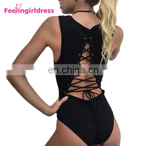 Latest Design White Back Lace Up Sexy Women Design Your Own One Piece Bodysuit photo-5