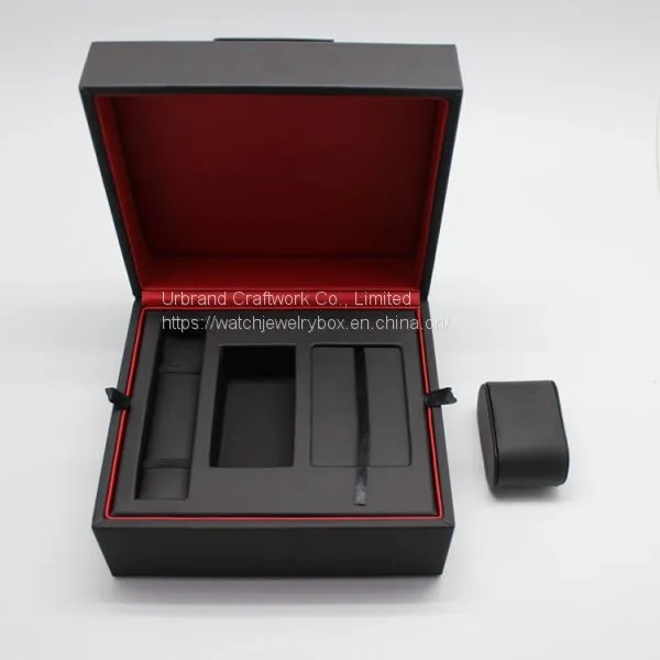 Black PU Leather Watch Box With Custom Insert for Holding Watch, Watch Strap, Warranty Card photo-3