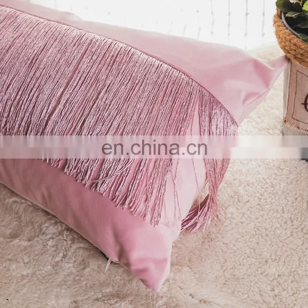 Luxury Modern 100%Polyester Velvet Pillow Cushion With Fringe Tassels for Home Deco photo-2