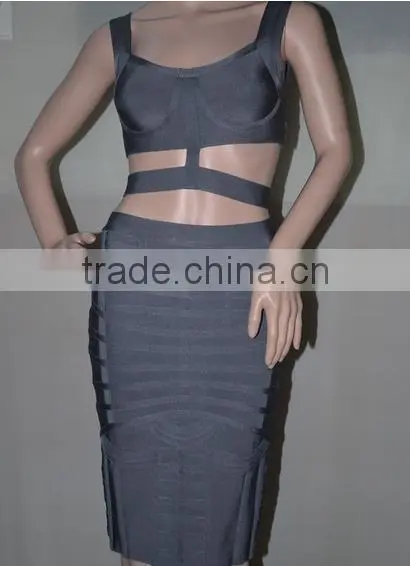 Summer Dress 2015 New Strap Two Piece Set Women Gray Black White Elegant Bodycon Celebrity Bandage Dresses Bandage Bodycon Women