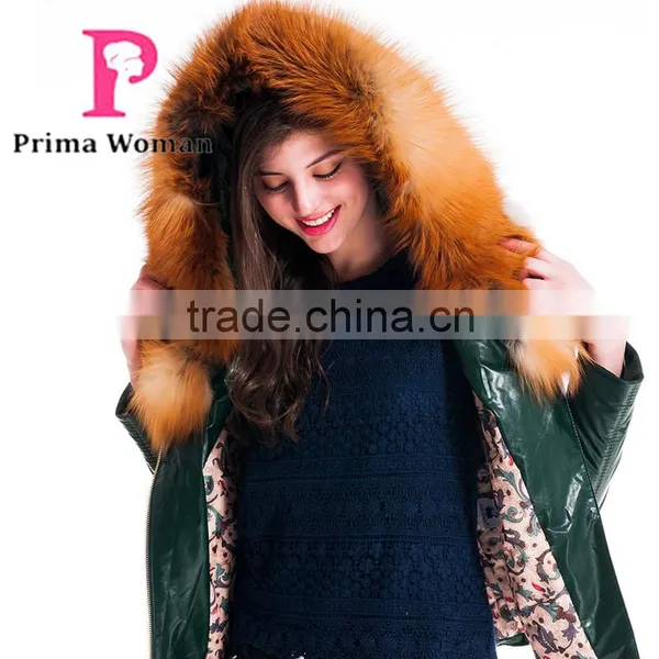 New Design Winter Women Short Slim Fit Leather Jacket With Red Fox Hat Overcoat photo-6