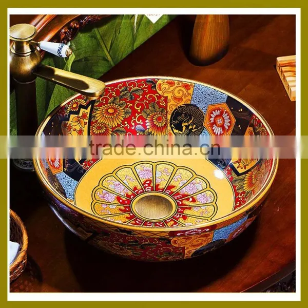 Chinese Design High Quality Hand Painted Colorful Hotel Equipment Ceramic Wash Sink for Best Sell