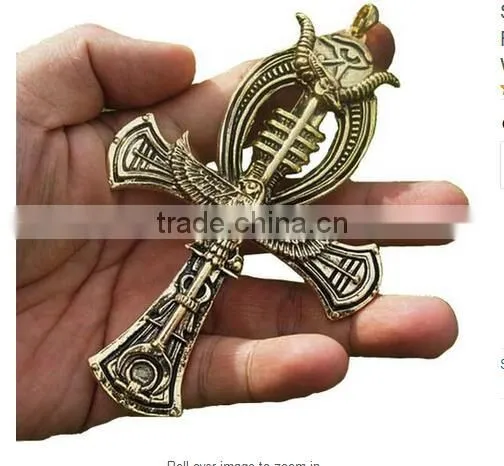 Ankh Egyptian Cross of Life Horus Eye of RA Anubis Pagan Pendant Brass Necklace For Women Men