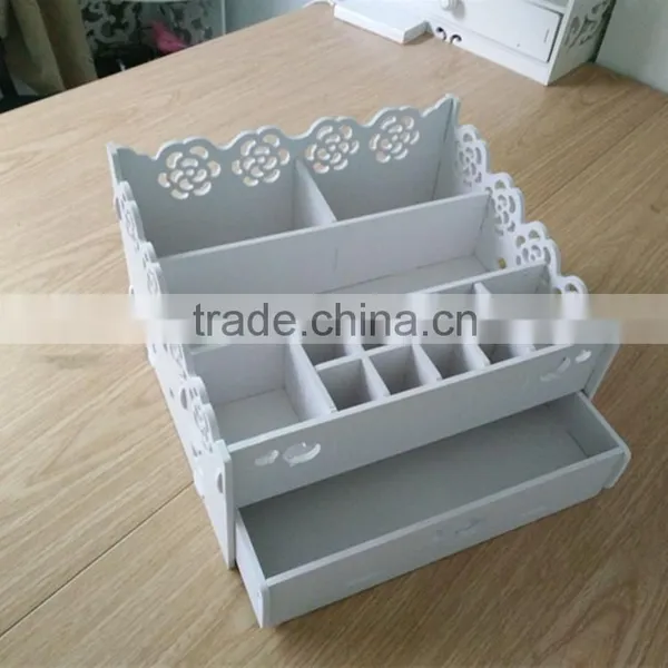 White Cosmetic Wooden Box With Drawer For Girls Design Wholesale Carved Boxes photo-6
