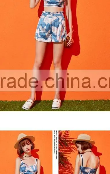 Fashion Women Summer Teen Girls Casual Going Out Printed Sexy Tank Top Pants Beach Shorts Suit for Lady photo-4