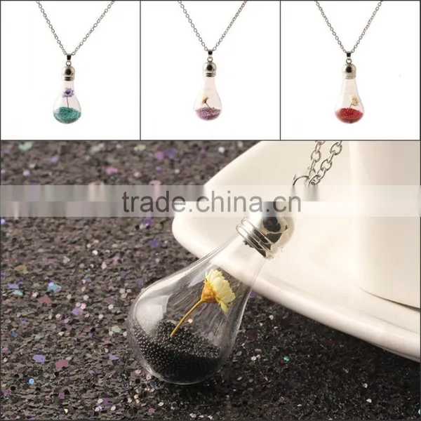 IN Stock Wish Mini Bottle Necklace Dandelion Seeds Dried Flower Glass Necklace Handmade photo-5