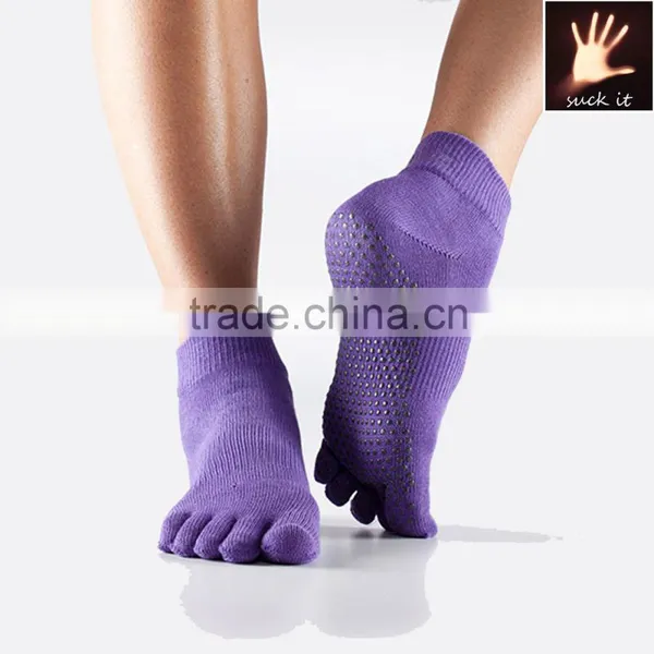 Custom Purple Ankle Sport Indoor Non Skid Yoga Pilates Toe Socks photo-3