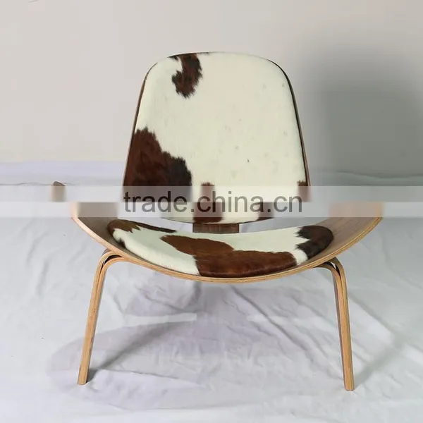 Modern Bend Plywood Hans Wegner Ponyhide / Cowhide Shell Chair