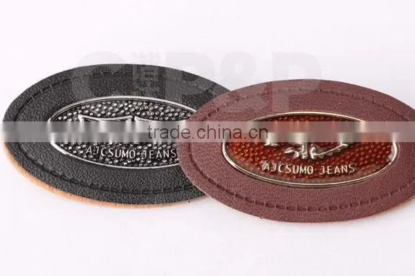 Oval Epoxy Custom Logo Down Jeans Leather Label for Jeans photo-3