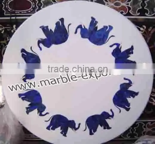 Elephant Deings Lapis White Marble Dining Table Tops , Inlay Coffee Table Top photo-2