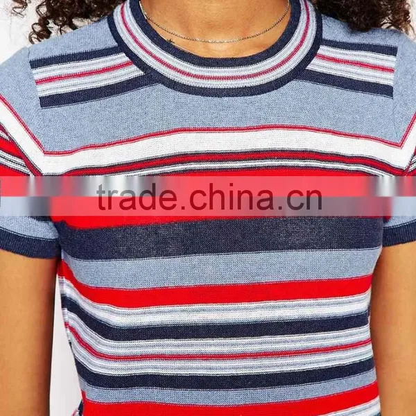 High Fashion Design Hand -made Sweater Dress Short Sleeve Sweater Dress Colorfull Stripe Sweater Dress photo-3