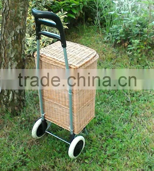 Wicker Shopping Trolley, Wicker Shopping Basket Trolley, Willow Shopping Basket Trolley, Wicker Shopping Bag on Wheels, Wicker S photo-2