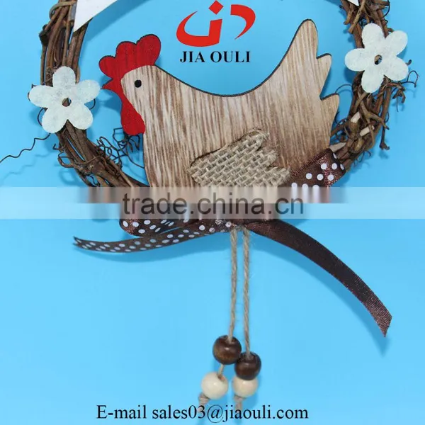 Hot Sales With Wood Chicken Easter Decorations Rattan Wreath photo-3