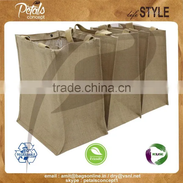 2017 Designer PP Laminated Jute Tote Bag With Web Handle Set of Three Bag photo-6