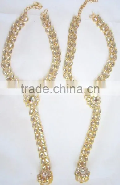 KUNDAN GOLD PAYAL Anklets Pair Toe Ring Barefoot Sandal photo-3