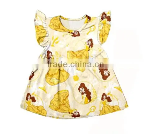 Hot Selling Baby Girl Spring Flutter Sleeve Princess Print Kids Dress