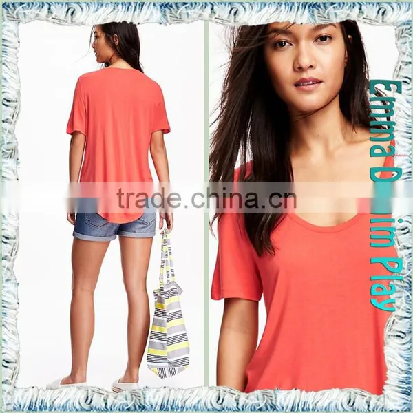Casual Wear Girl's Orange Super Open O Neck Cotton T-Shirts photo-3