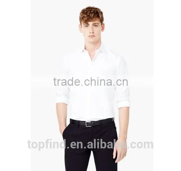 Classic Italian Essential White Color Slim-fit Men Shirt With Classic Collar