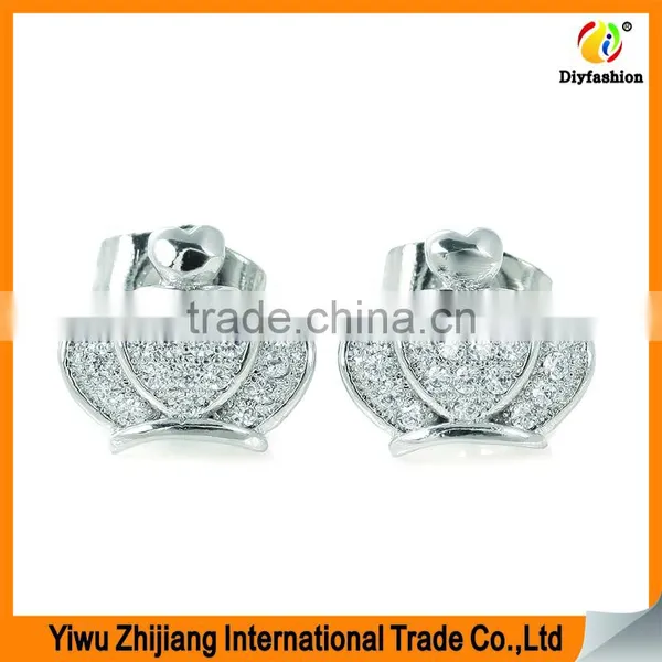2017 New Fashion Inlay Zircon Platinum Plating Crown Earrings photo-3