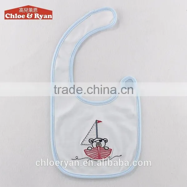 Top Quality Boutique Cute Fancy Plain Blue Cotton Waterproof Baby Bib Manufacturer