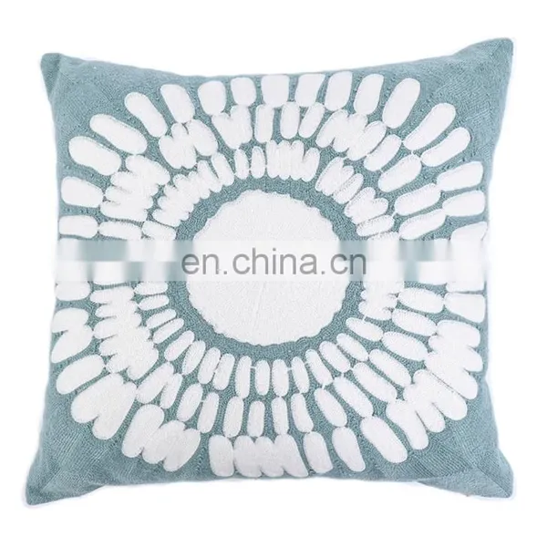 Turquoise Mandala Accent Pure Cotton Sunflower Decor Floral Pattern Embroidered Decorative Cushion Cover photo-2