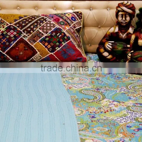 Beautiful Vintage Hand Stitched Kantha Quilt Bohemian Bedding Indian Ethnic Throw King Size Unique Quilt