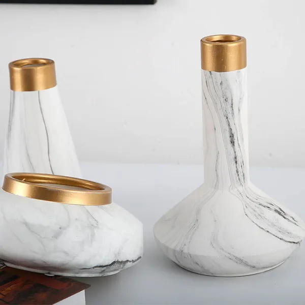 Gilt-edged Marbling White Fashion Ceramic Vase for Living Room Design photo-5