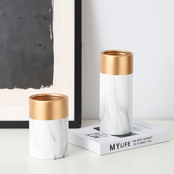 Unique Marbling Luxurious Rose Gold Vase Planters For Dining-Table photo-2