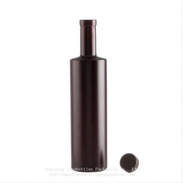 500ml 700ml 750ml Dark Color Coating Flat Should Tall Glass Bottle Gold Supplier SinoBottles Packaging
