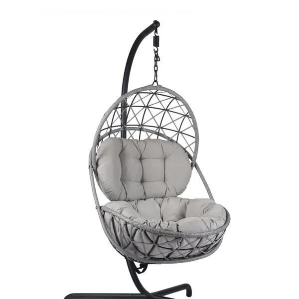 Durable Modern Outdoor Furniture Hanging Egg Swing Chair With Cushion PE Rattan Metal Frame Living Room Hotel Bedroom Courtyard photo-2
