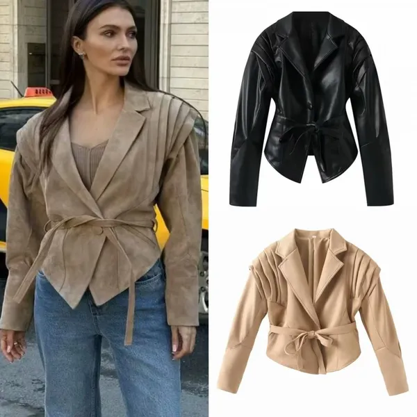 New French Style Fashionable Design With a Short Waist Strap and Suede Jacket Jacket photo-5