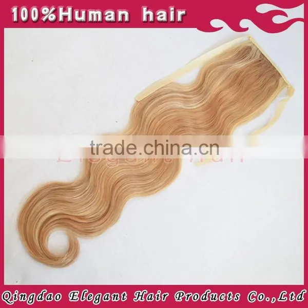 Fashion Hair Extension Two Tone Highlight Color Blonde Virgin Russian Hair Ponytail photo-2