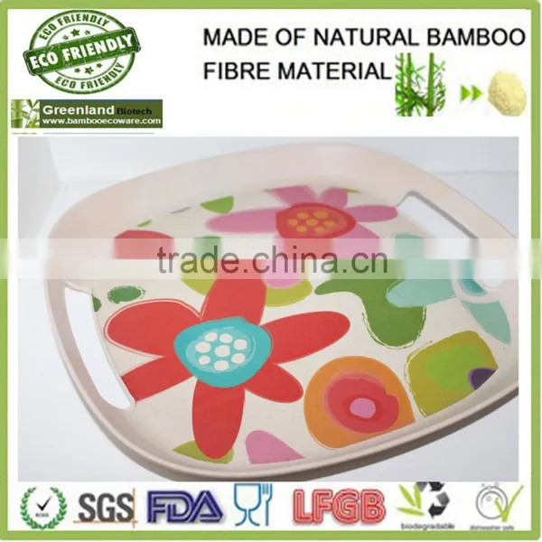 2016 New Shaped Bamboo Fibre Eco-friendly Food Lunch Tray, Dinner Dishes Holder, Meal Tray for Supermarket