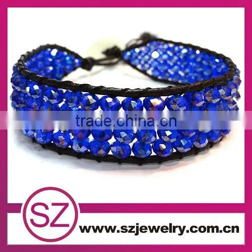 Bulk Blue Cheap Braided Wide Leather Bracelet With Gemstone Stone