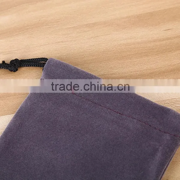 Best Quality Coffe Color Velvet Jewelry Pouch Gem Packing Bags With Label/ Flocking Printed Fabric Pouch photo-4