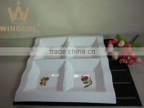 4 Lattices Porcelain Plate With Decal, Porcelain Plate