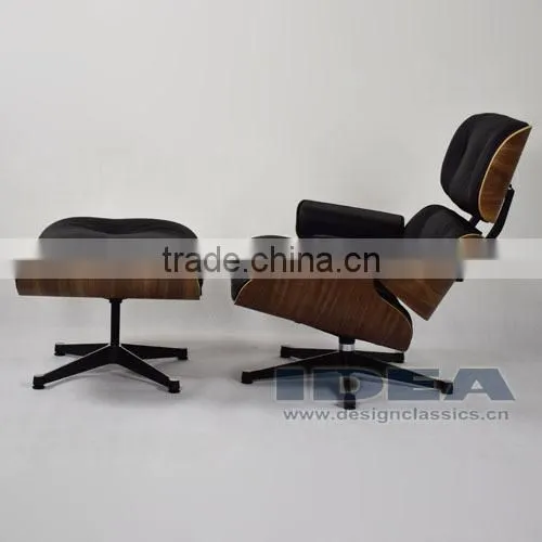 Replica Charles Lounge Chair and Ottoman Walnut Shell Black Leather photo-2