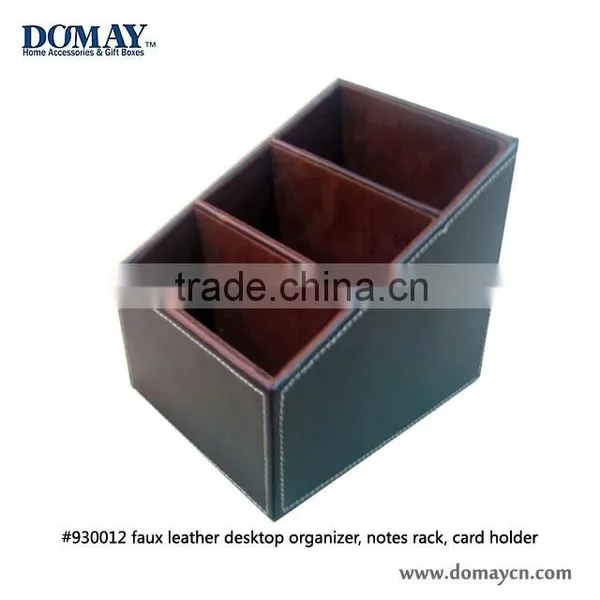 Three lattices faux leather desktop organizer, notes rack, card holder