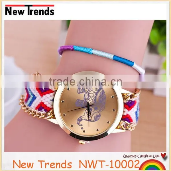 New Design Colorful Braid Rope Geneva Elephant Watch Weave Chain Bracelet Watch