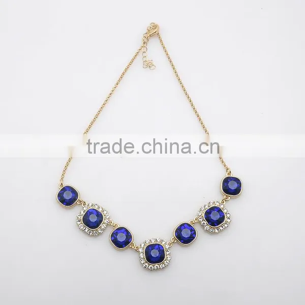 Wholesale Gold Chin Resin Jewelry Fashion Rhinestone Blue Ruby Necklace Set for Party photo-4