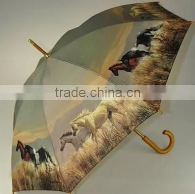 23 Inch Automatic Craft Horse Wooden Shaft Umbrella photo-3
