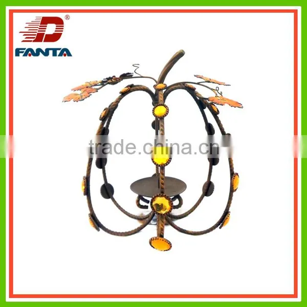 Home Decorative Pumpkin Tealight Metal Candle Holder With Beads