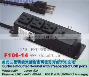 UL/CUL/FCC Surface Mounted 3-outlet With 2 USB Ports
