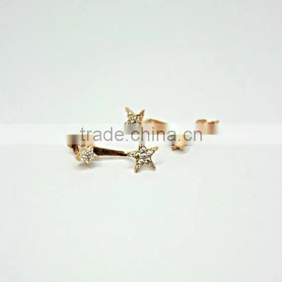 Hot New Product For 2015 Sterling Silver Star Ear Jackets, Gold Plated Silver Double Sides Earring