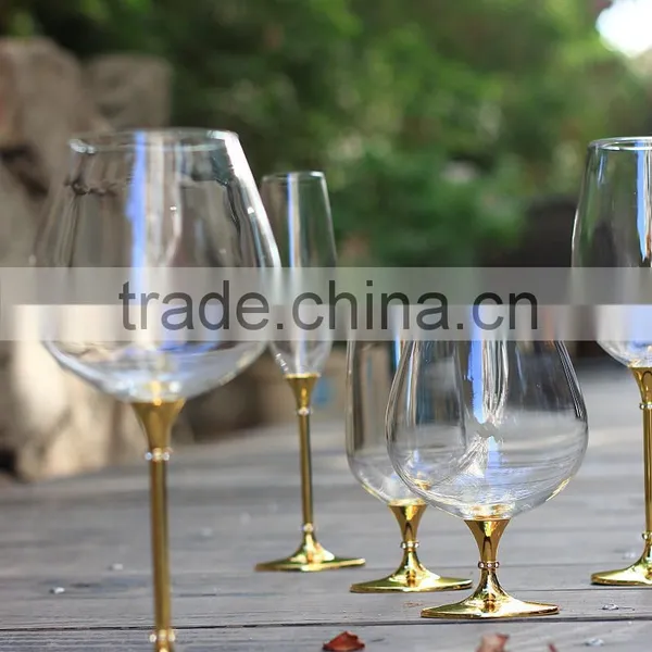 2016 New Design Clear Crystal 680ml Crystal Drinking Glass Gold Stem Drinking Glass Manufacturers China photo-3