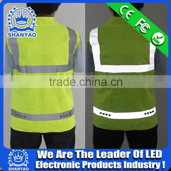 2016 Hot Selling LED Fluorescent Green Refletive Weskit For Road Safety At Night photo-5