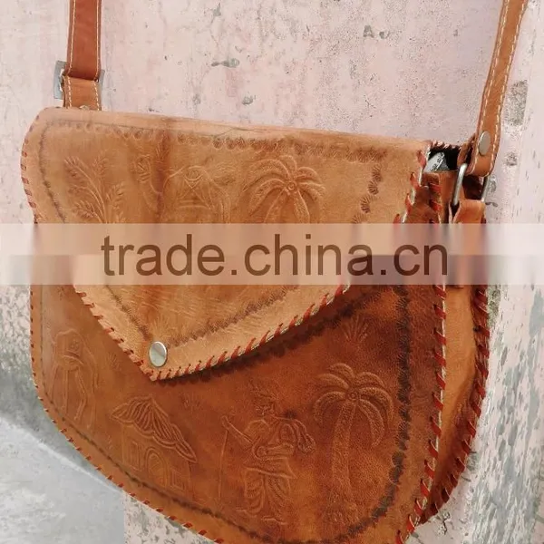 Real Goat Leather Hand Made Saddle Bag With Hand Crafted Embossing Work photo-2
